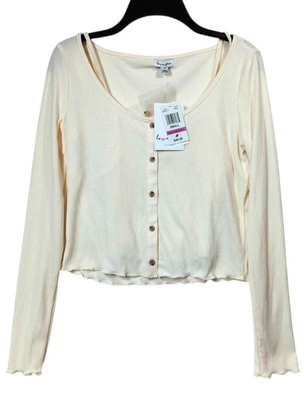 Love, Fire Women's Small Ivory Ribbed Layered Button Front Top Cami NWT